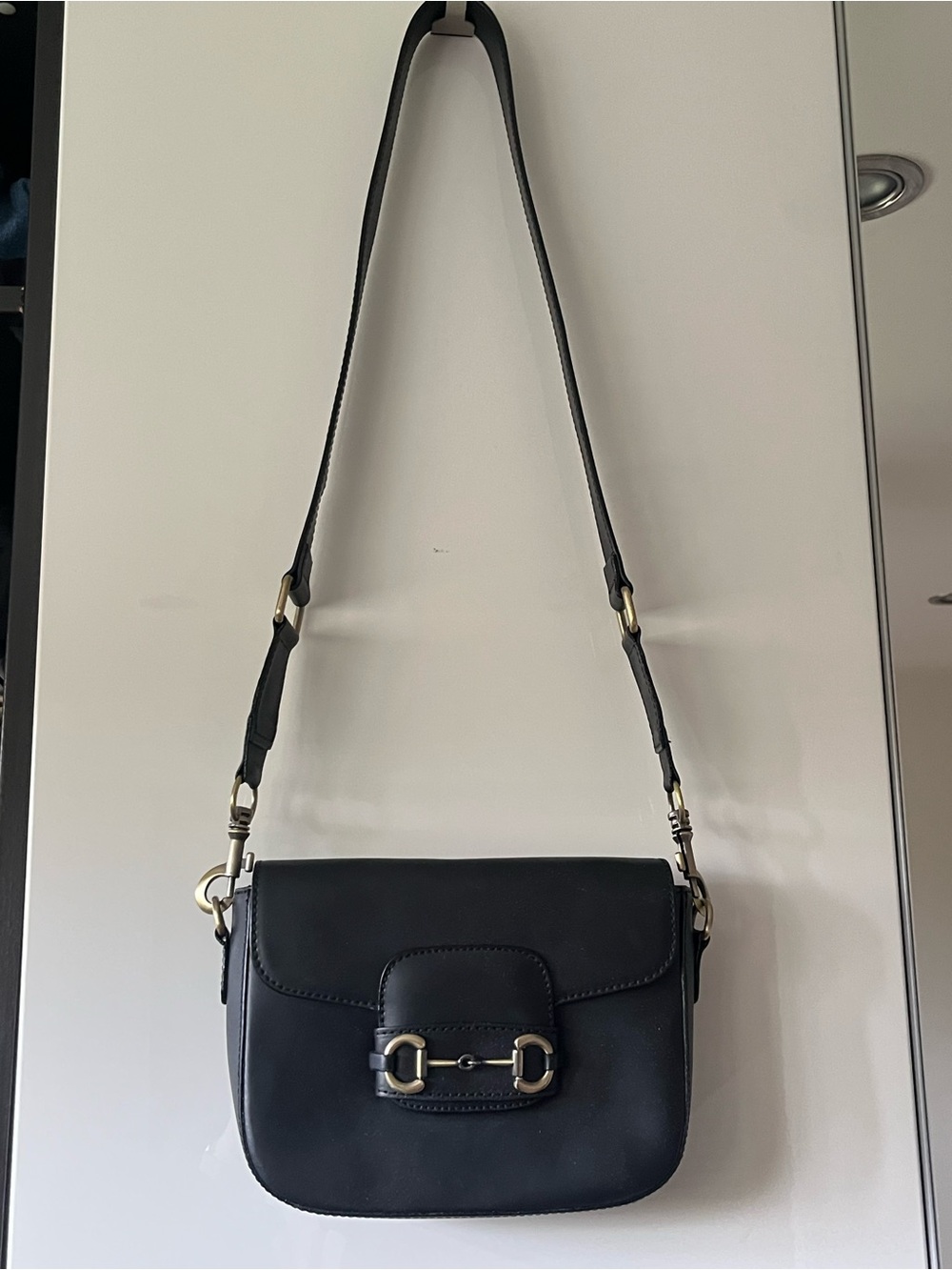 Italian Black Leather Crossbody with Signature Horsebit Hardware